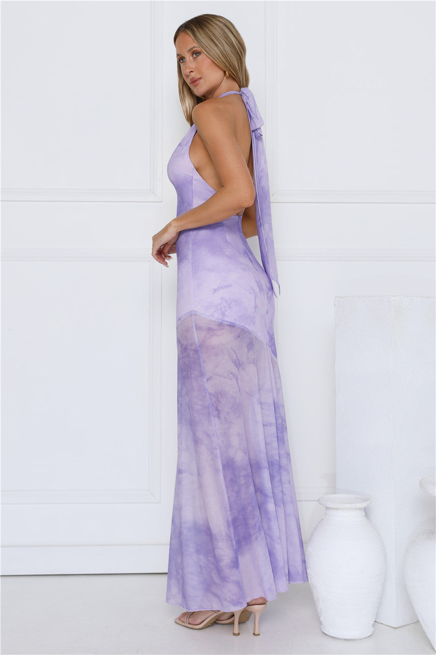 Sprinkle Pop Halter Mesh Maxi Dress Purple