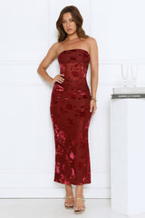 Style Too Good Strapless Mesh Maxi Dress Burgundy