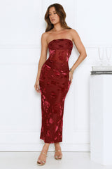 Style Too Good Strapless Mesh Maxi Dress Burgundy