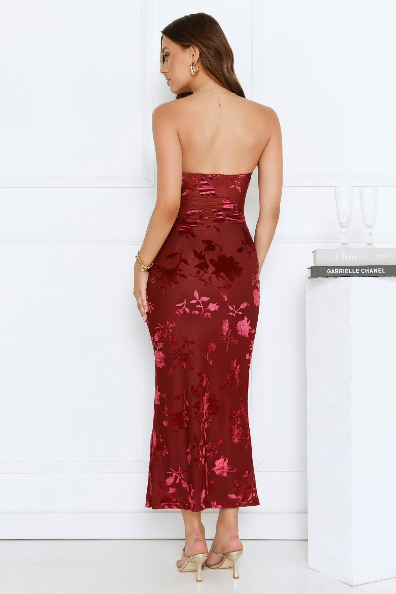 Style Too Good Strapless Mesh Maxi Dress Burgundy