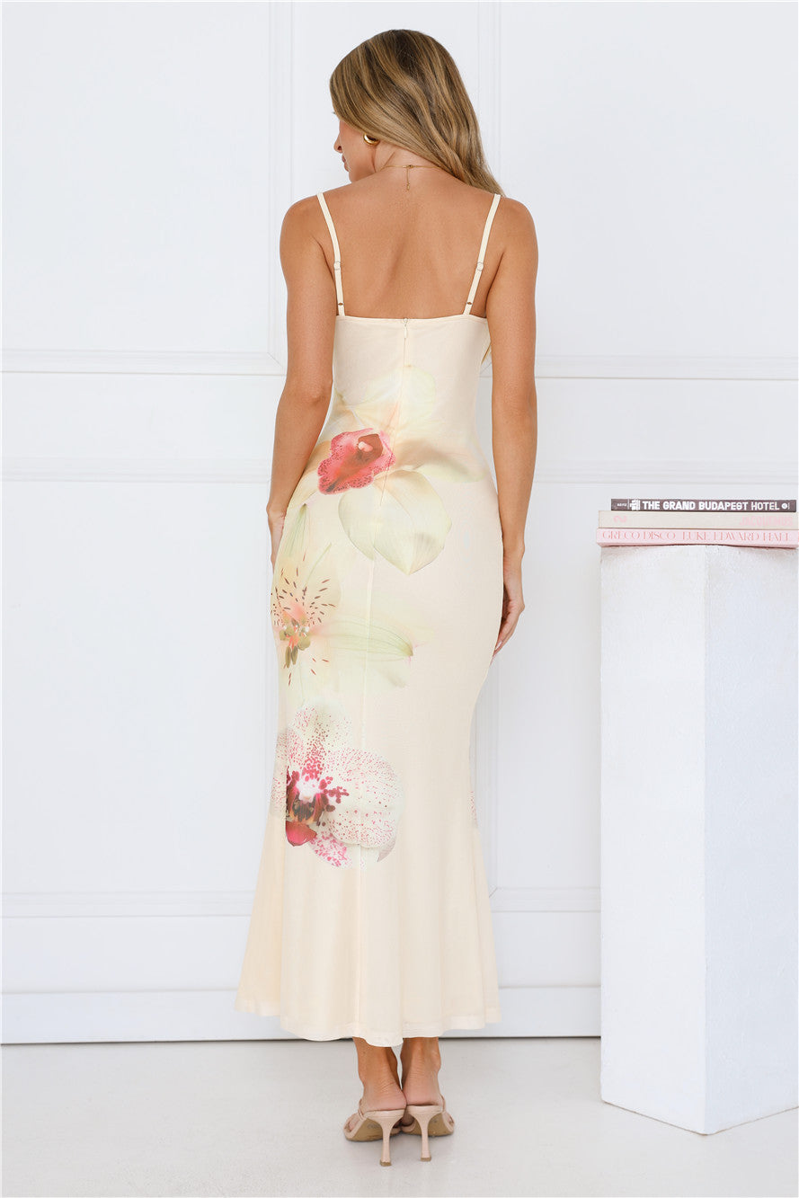 Petal Night Mesh Maxi Dress Yellow