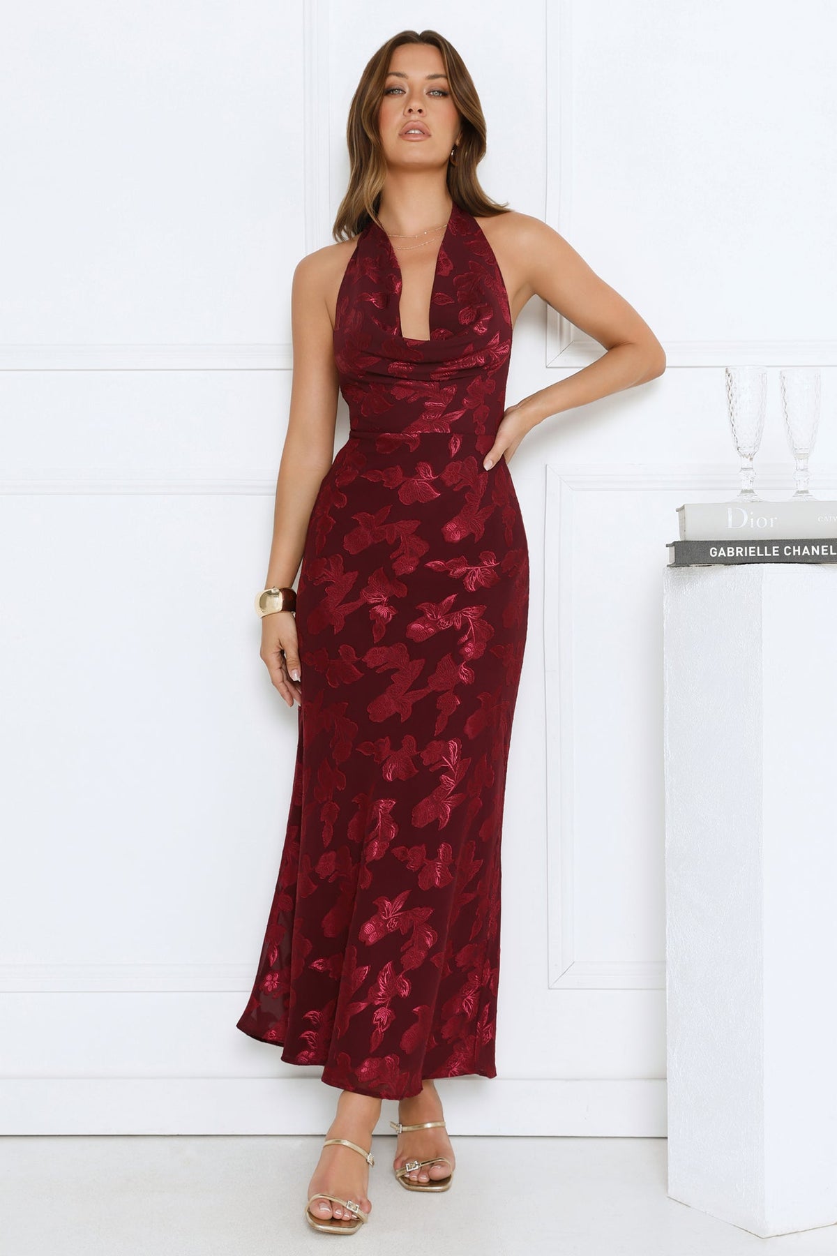 Where's My Tiara Halter Maxi Dress Burgundy