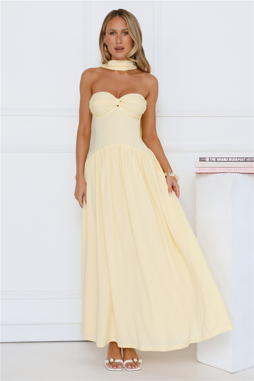 Sparkle In Her Step Strapless Maxi Dress Yellow