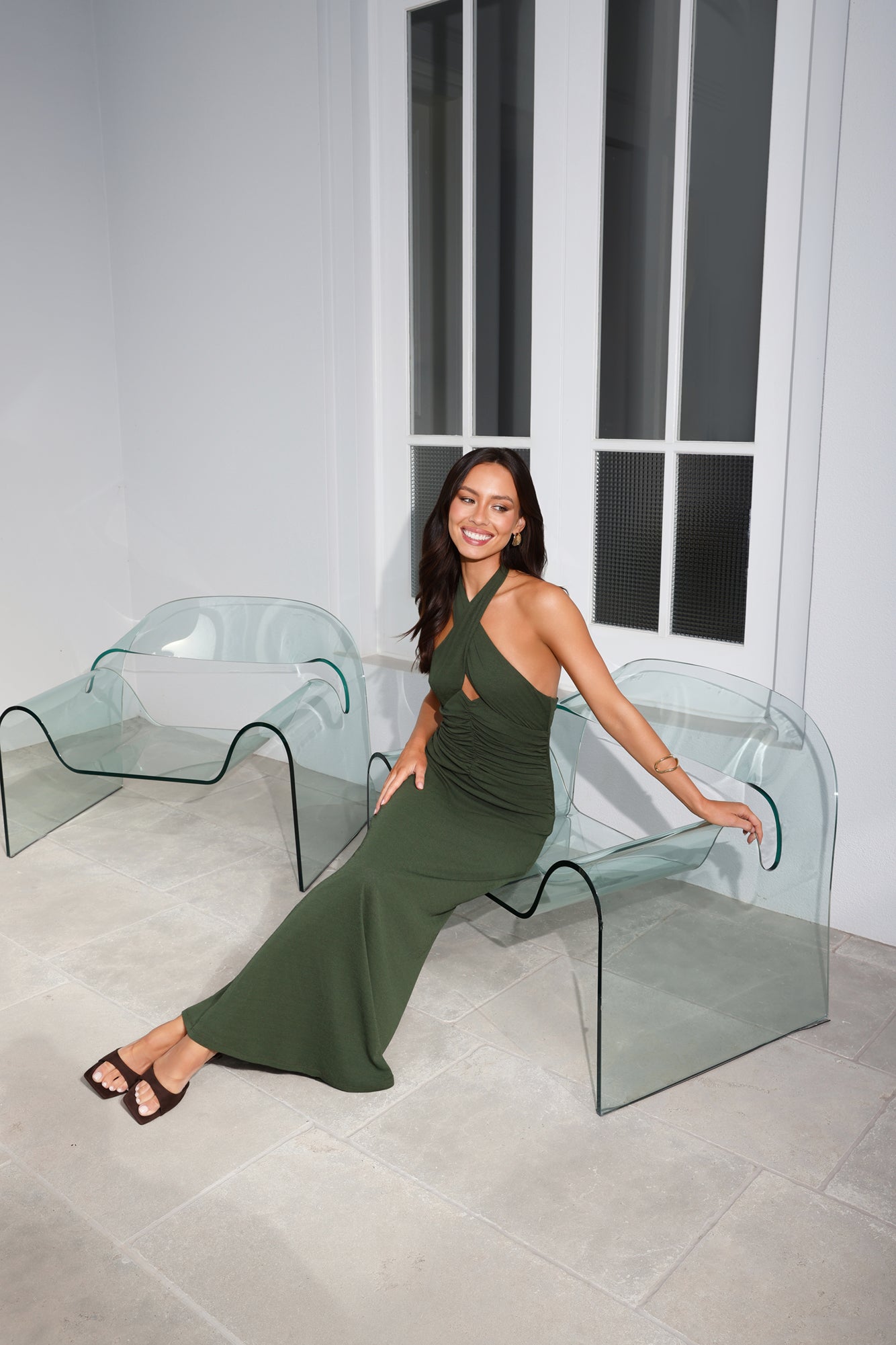 Heartstruck Halter Maxi Dress Khaki