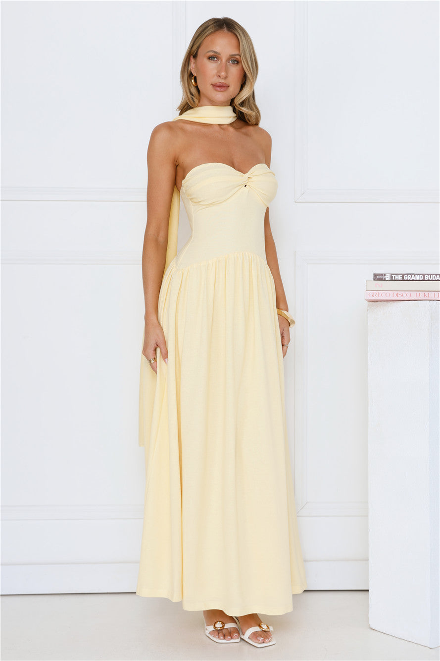Sparkle In Her Step Strapless Maxi Dress Yellow