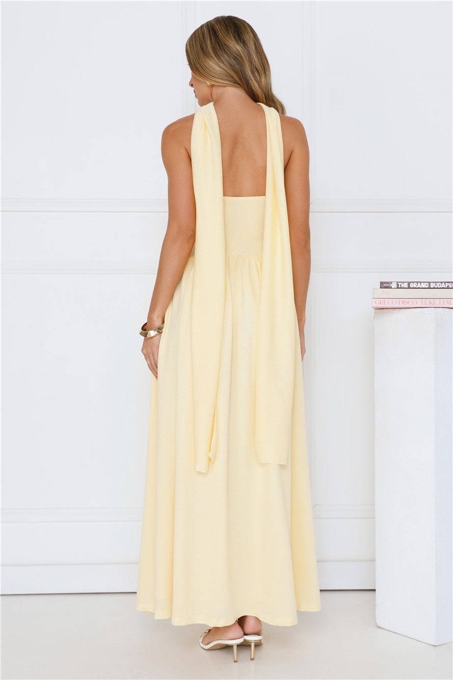Sparkle In Her Step Strapless Maxi Dress Yellow