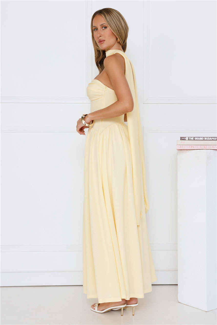 Sparkle In Her Step Strapless Maxi Dress Yellow