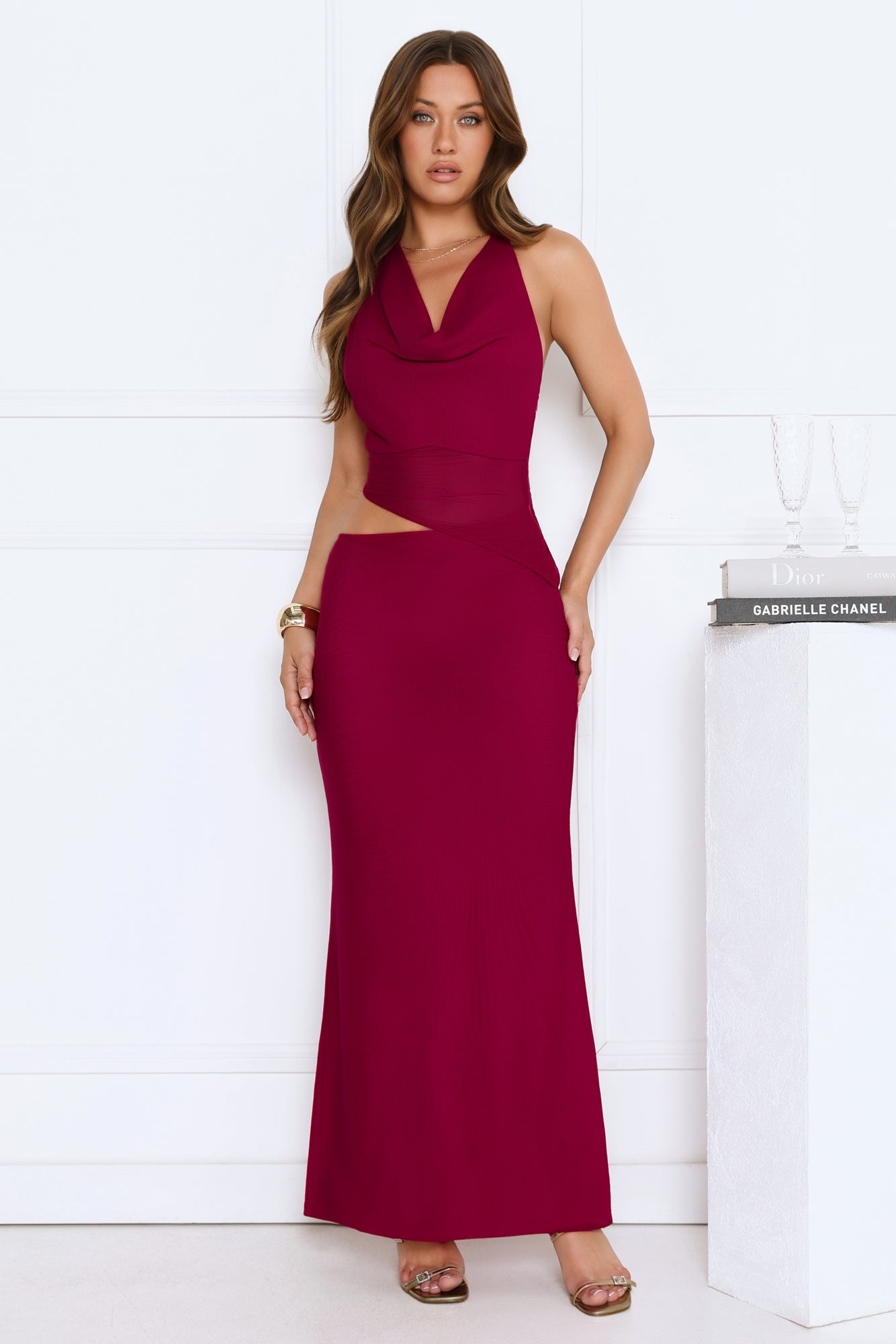 Bloomlit Nights Halter Maxi Dress Red