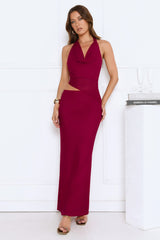 Bloomlit Nights Halter Maxi Dress Red