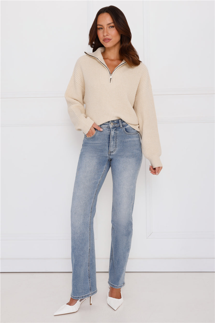 Snowfall Knitted Half Zip Sweater Cream