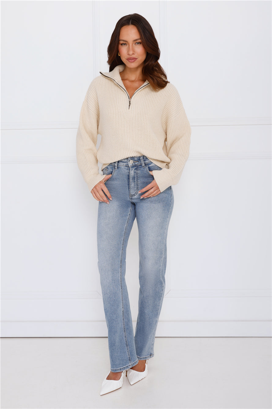 Snowfall Knitted Half Zip Sweater Cream