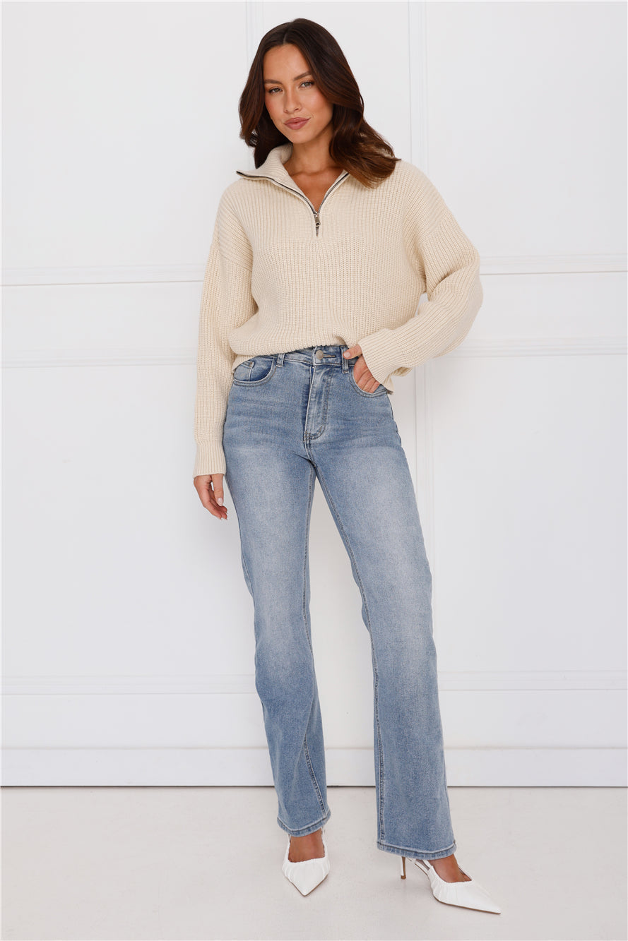 Snowfall Knitted Half Zip Sweater Cream