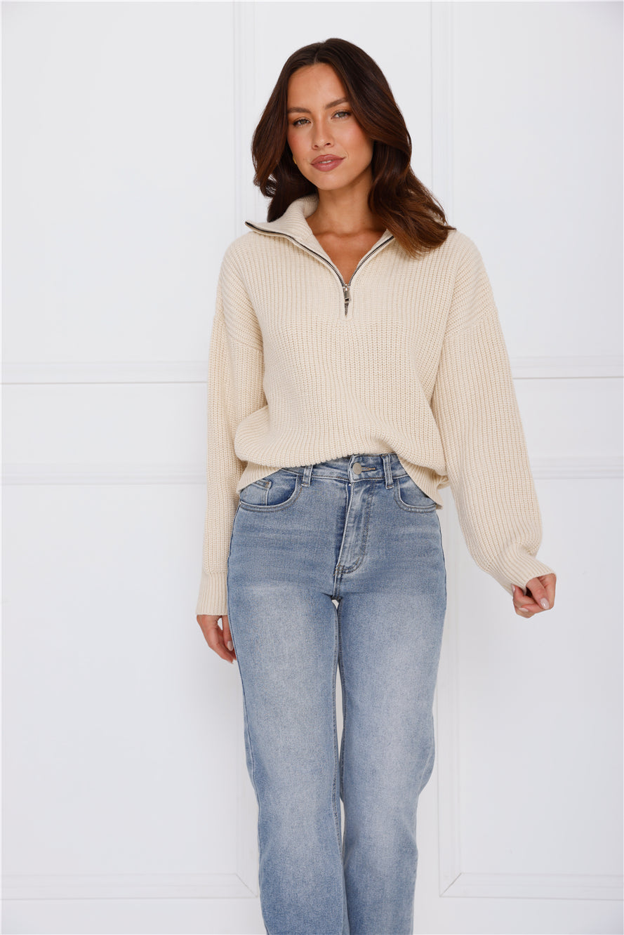 Snowfall Knitted Half Zip Sweater Cream