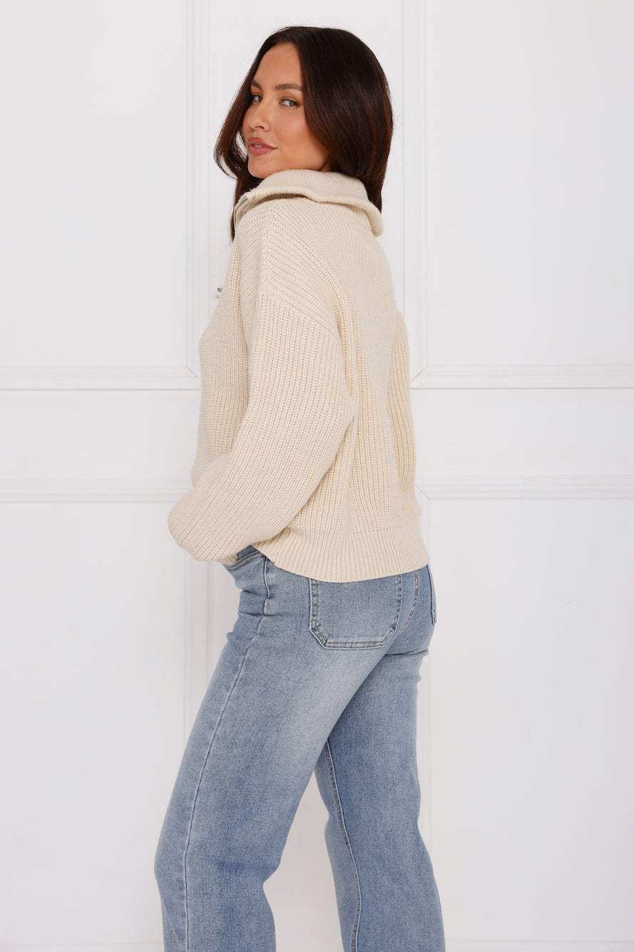 Snowfall Knitted Half Zip Sweater Cream