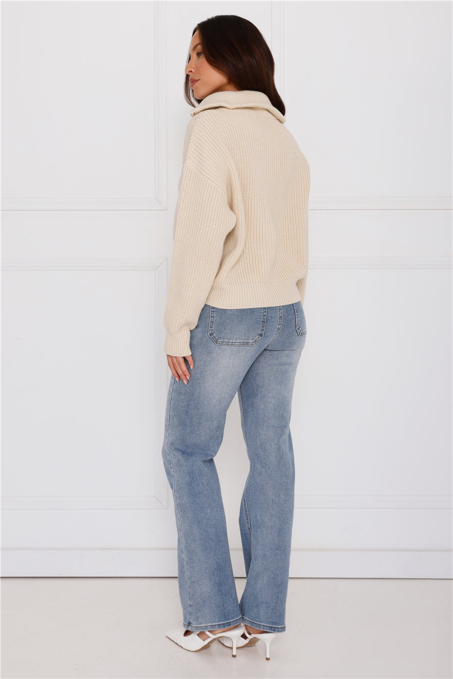 Snowfall Knitted Half Zip Sweater Cream