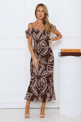 Vibe High Off Shoulder Maxi Dress Brown