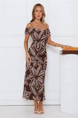 Vibe High Off Shoulder Maxi Dress Brown