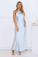 Majestic Girl Halter Satin Maxi Dress Blue