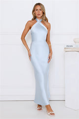 Majestic Girl Halter Satin Maxi Dress Blue