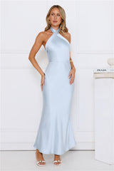 Majestic Girl Halter Satin Maxi Dress Blue