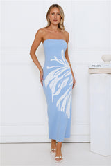 Island Spark Knit Strapless Maxi Dress Blue