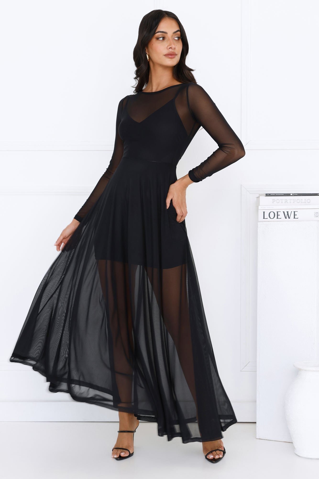 Starlit Lanes Mesh Maxi Dress Black