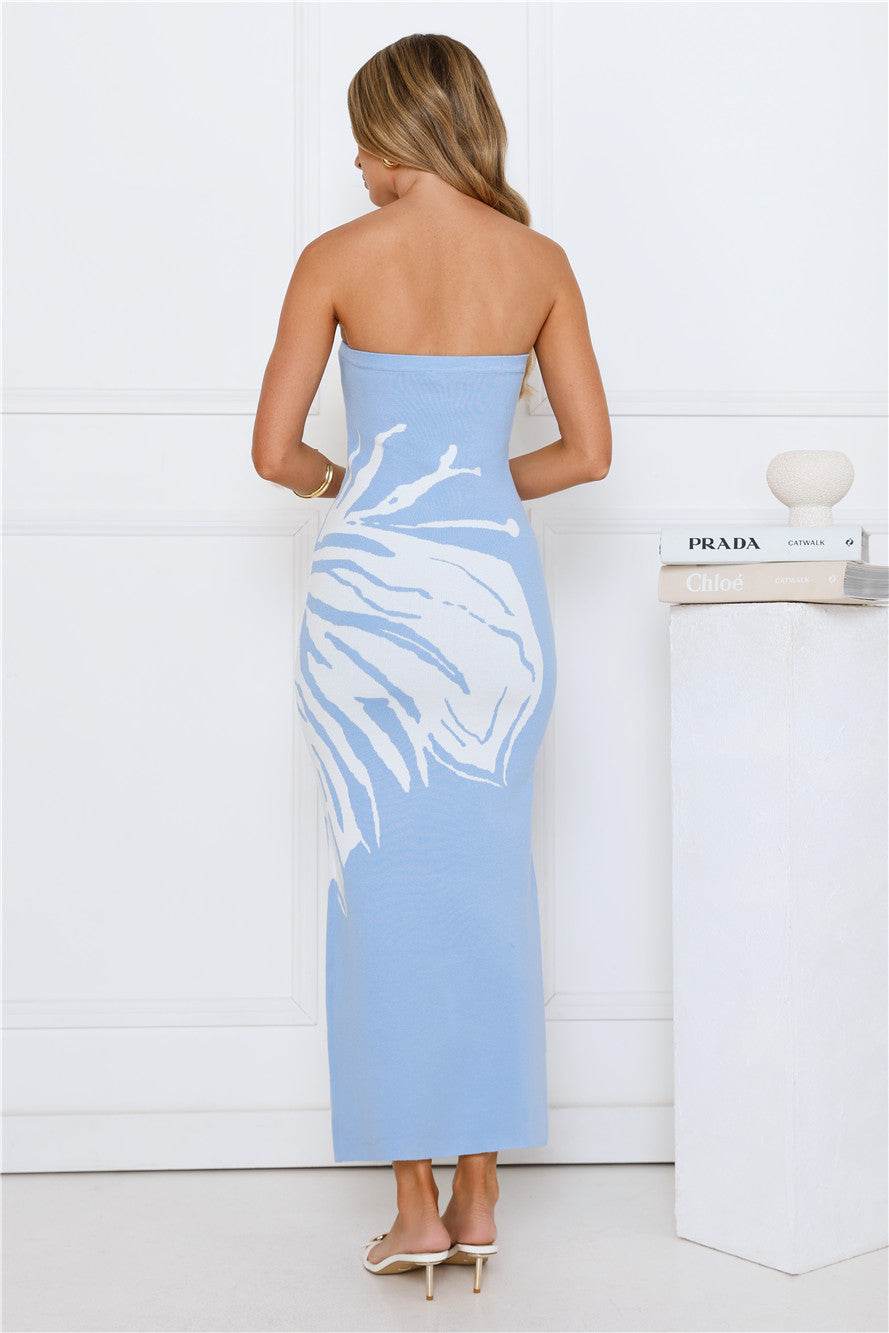 Island Spark Knit Strapless Maxi Dress Blue