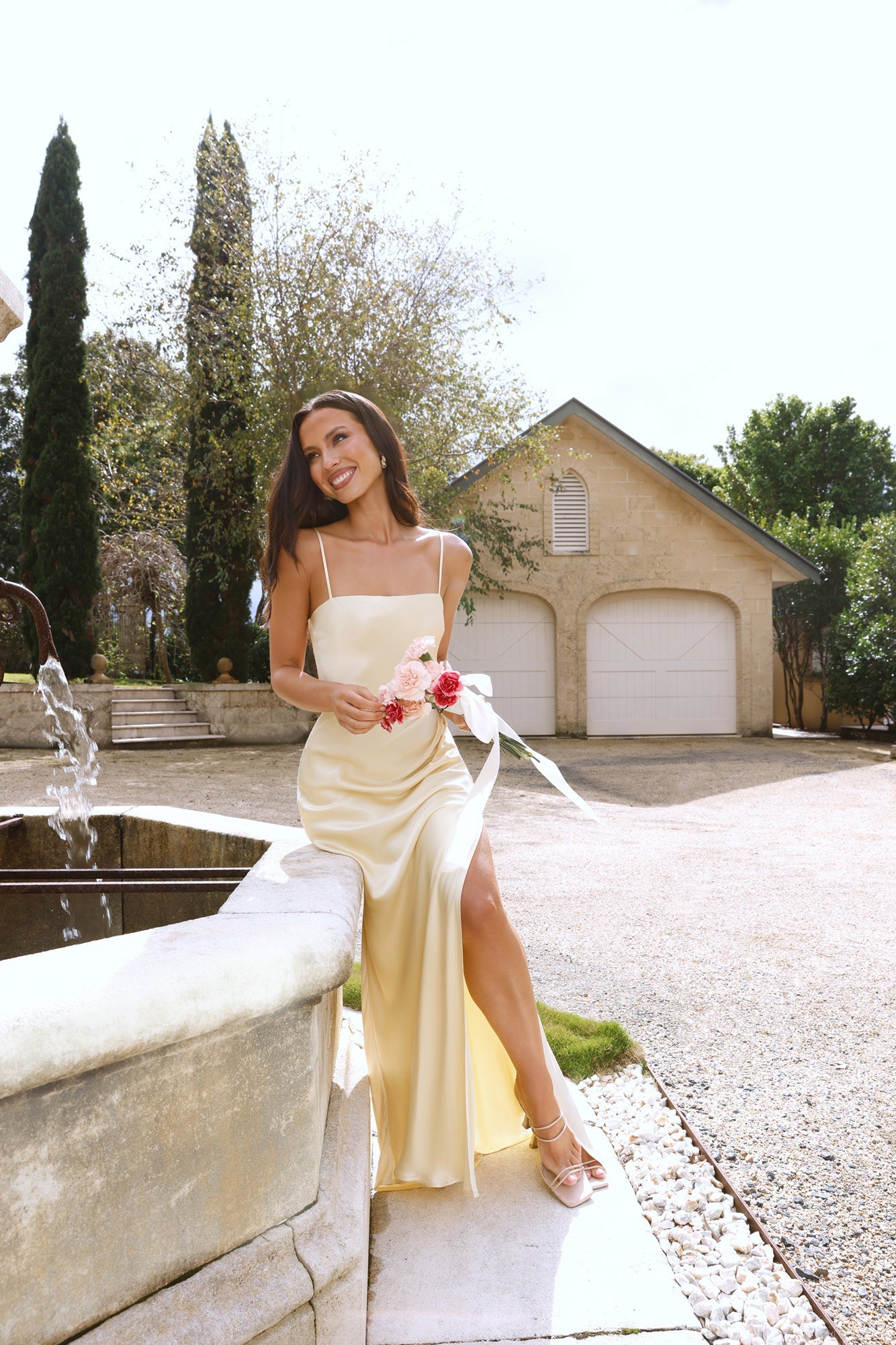 The Violetta Satin Maxi Dress Yellow