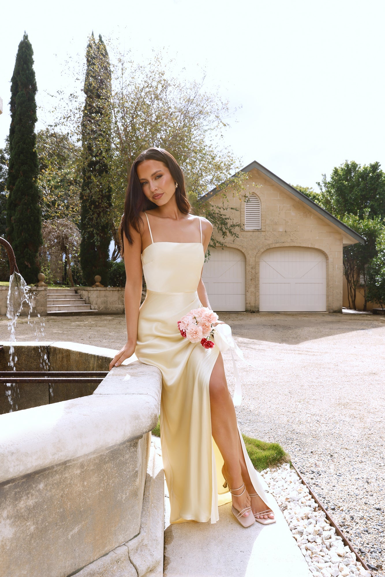 The Violetta Satin Maxi Dress Yellow