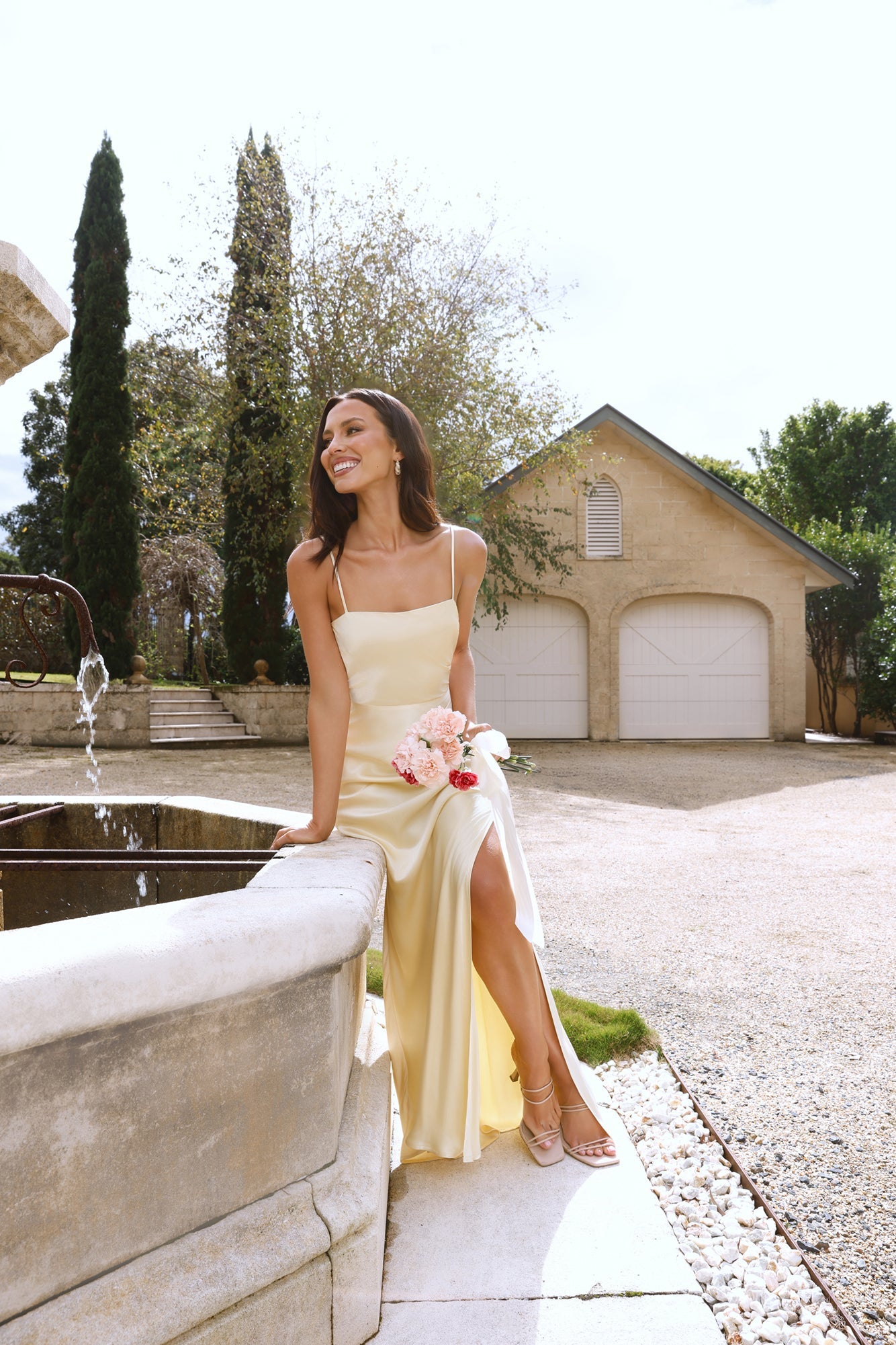 The Violetta Satin Maxi Dress Yellow