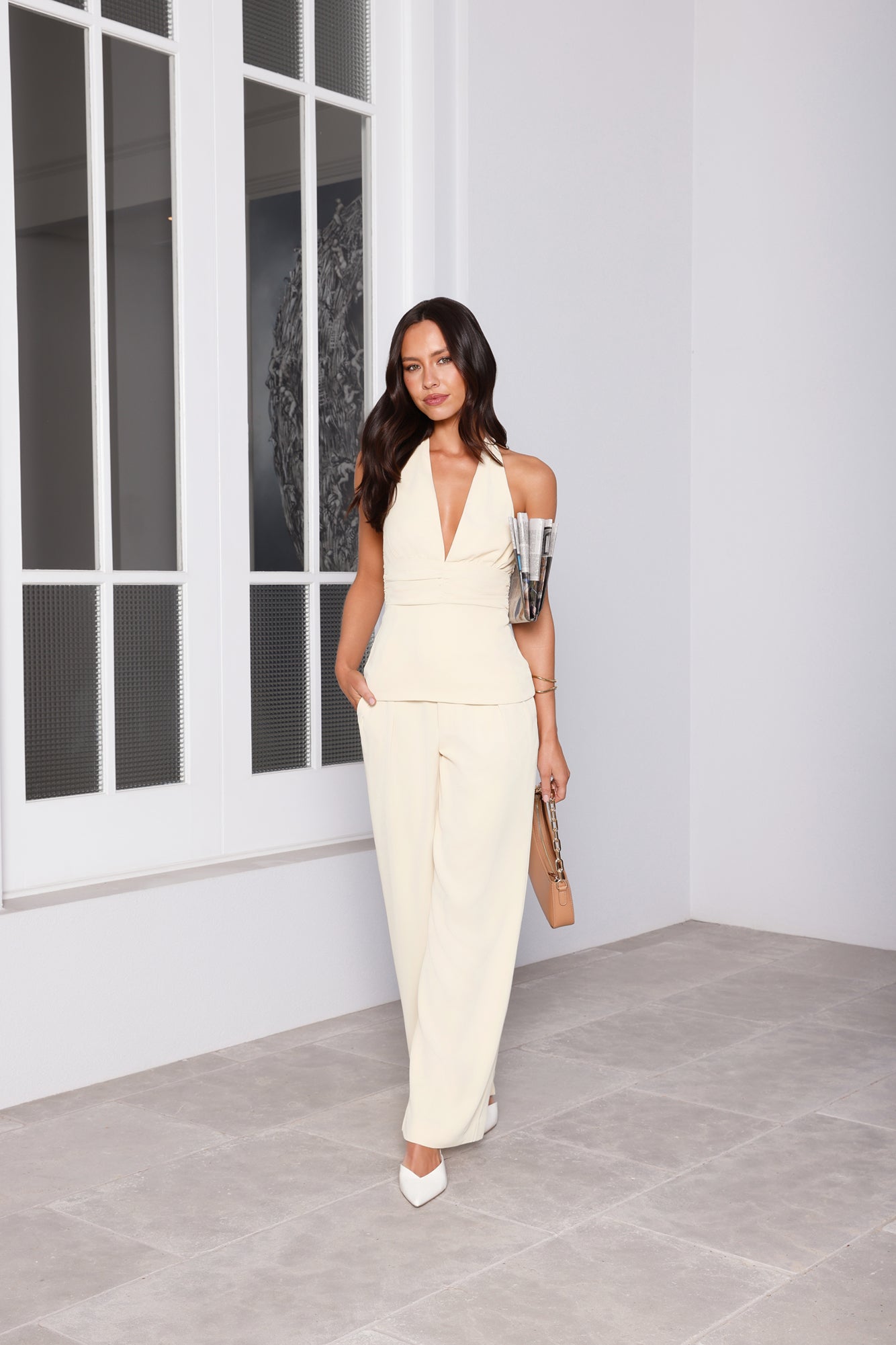 Press Play Tailored Halter Top Lemon