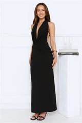 Silk Essence Halter Maxi Dress Black