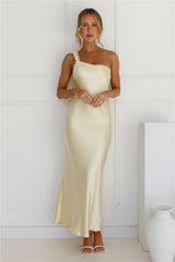 Romantic Tales Satin One Shoulder Maxi Dress Yellow