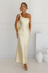 Romantic Tales Satin One Shoulder Maxi Dress Yellow