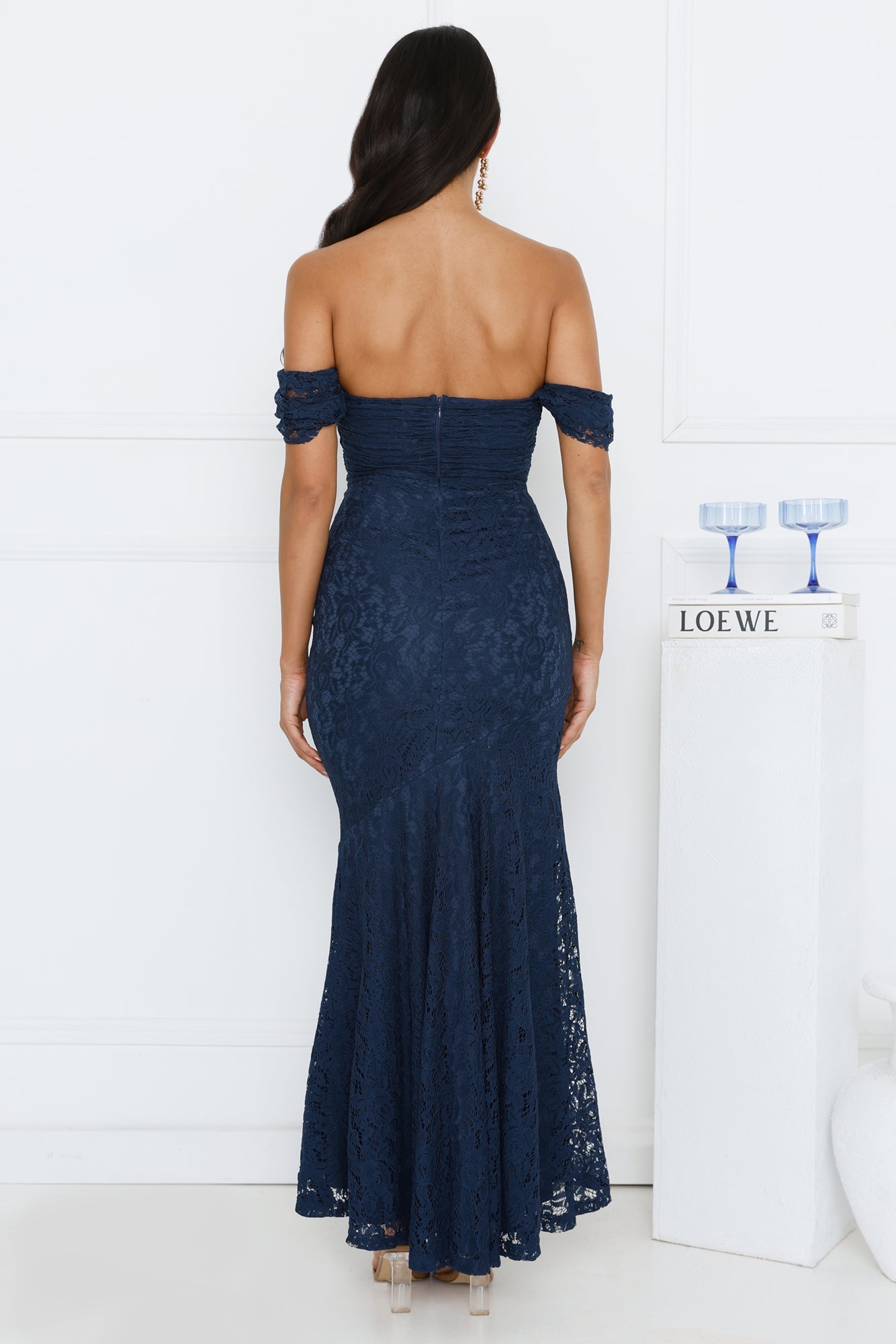 One To Want Off Shoulder Lace Maxi Dress Navy