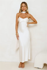 Be Noticed Strapless Satin Maxi Dress Champagne