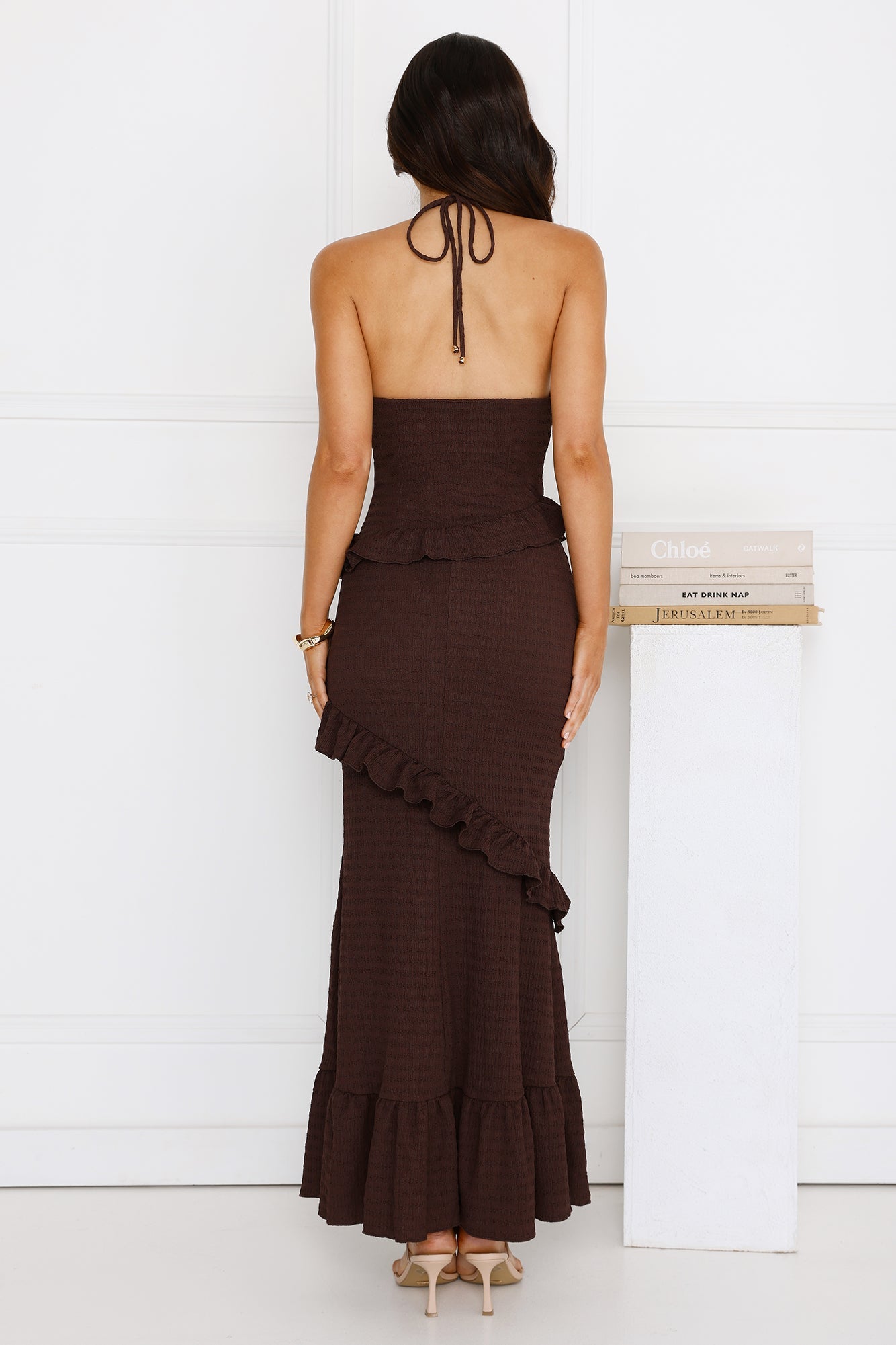 Mango Mojito Halter Maxi Dress Brown