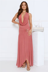 Confetti Nights Halter Mesh Maxi Dress Rose