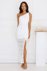 Champagne Crush One Shoulder Lace Maxi Dress White
