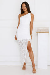 Champagne Crush One Shoulder Lace Maxi Dress White