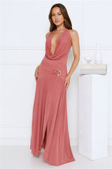 Confetti Nights Halter Mesh Maxi Dress Rose