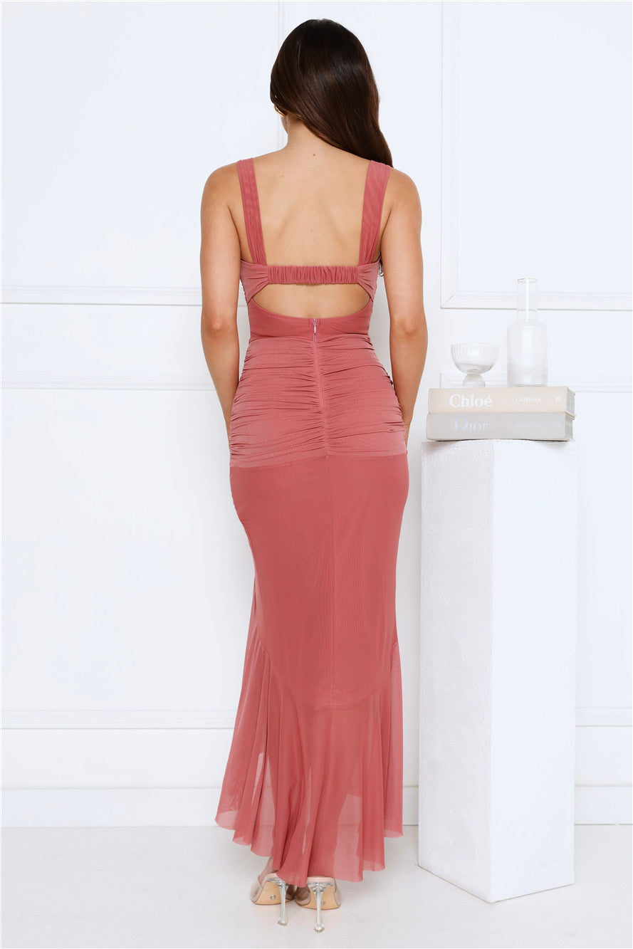 Twilight Whispers Mesh Maxi Dress Rose