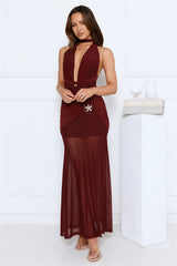 High Key Muse Mesh Maxi Dress Burgundy