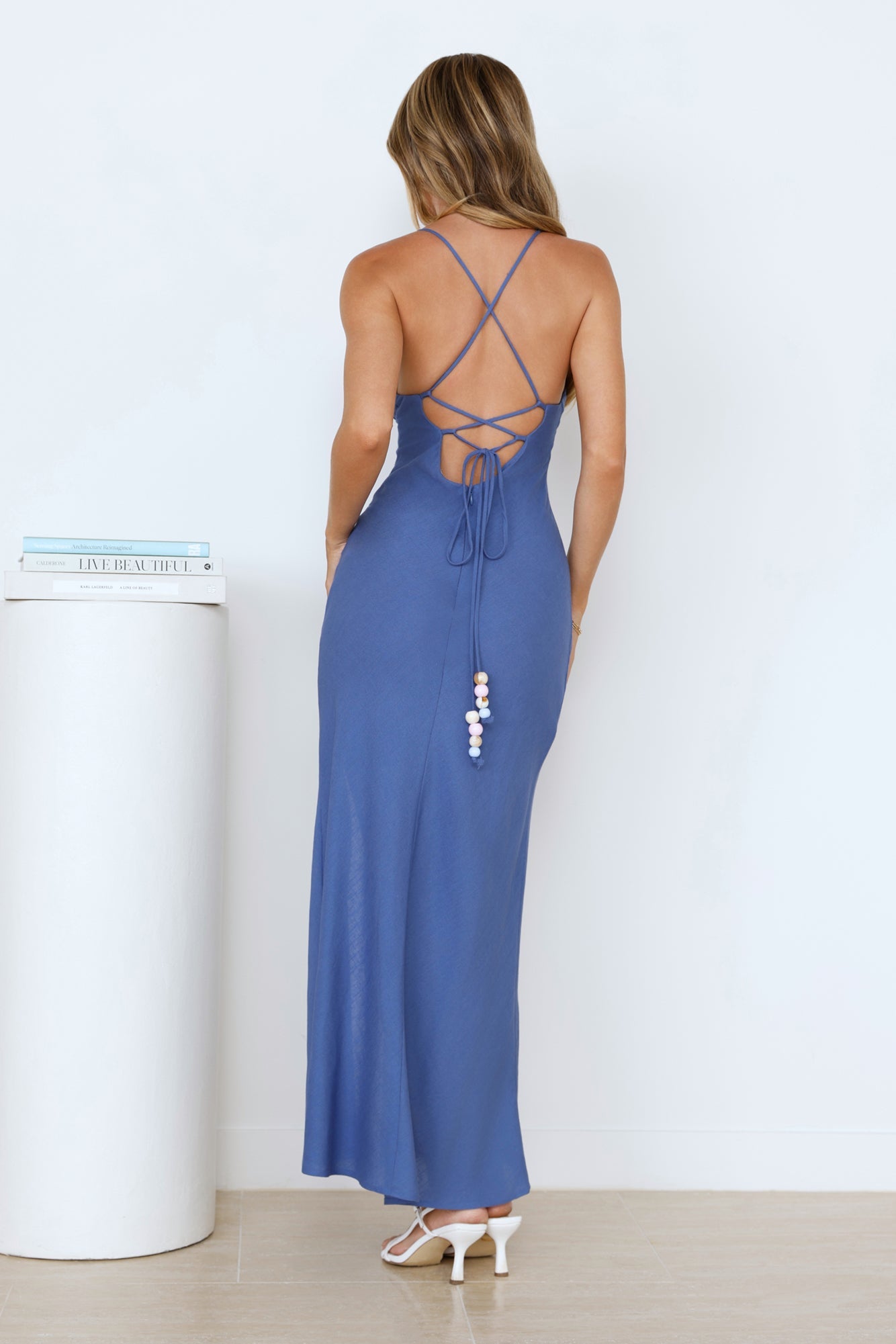 Oceanside Aura Linen Blend Maxi Dress Blue