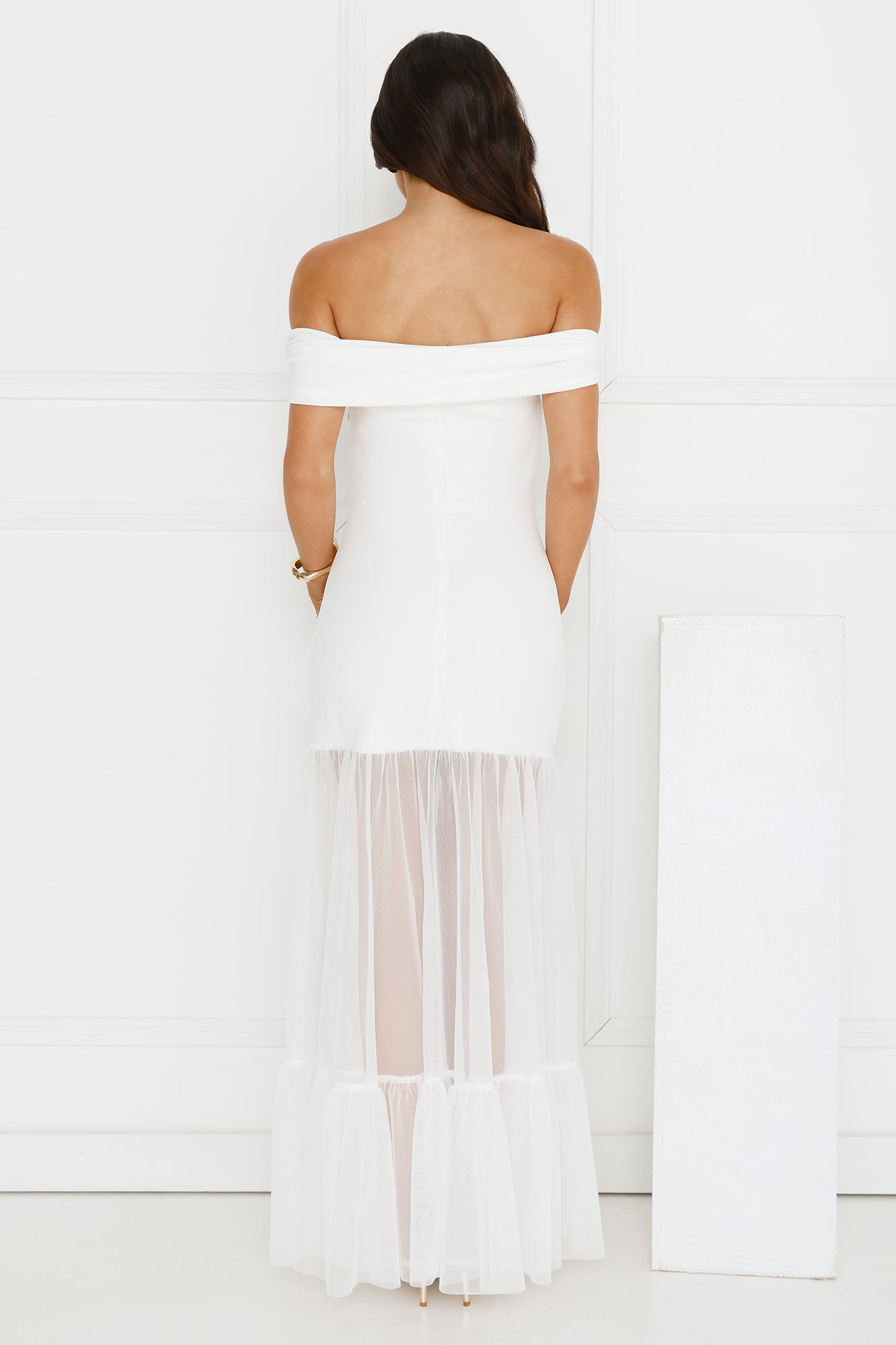 Moonbeam Reverie Off Shoulder Maxi Dress White