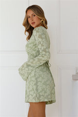 Sparkling Stories Long Sleeve Mini Dress Sage