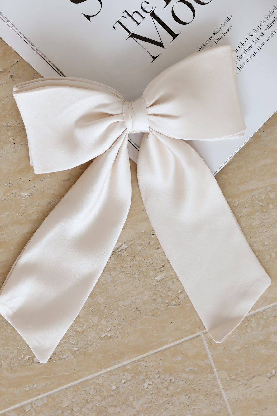 Satin Bow Hair Clip Cream