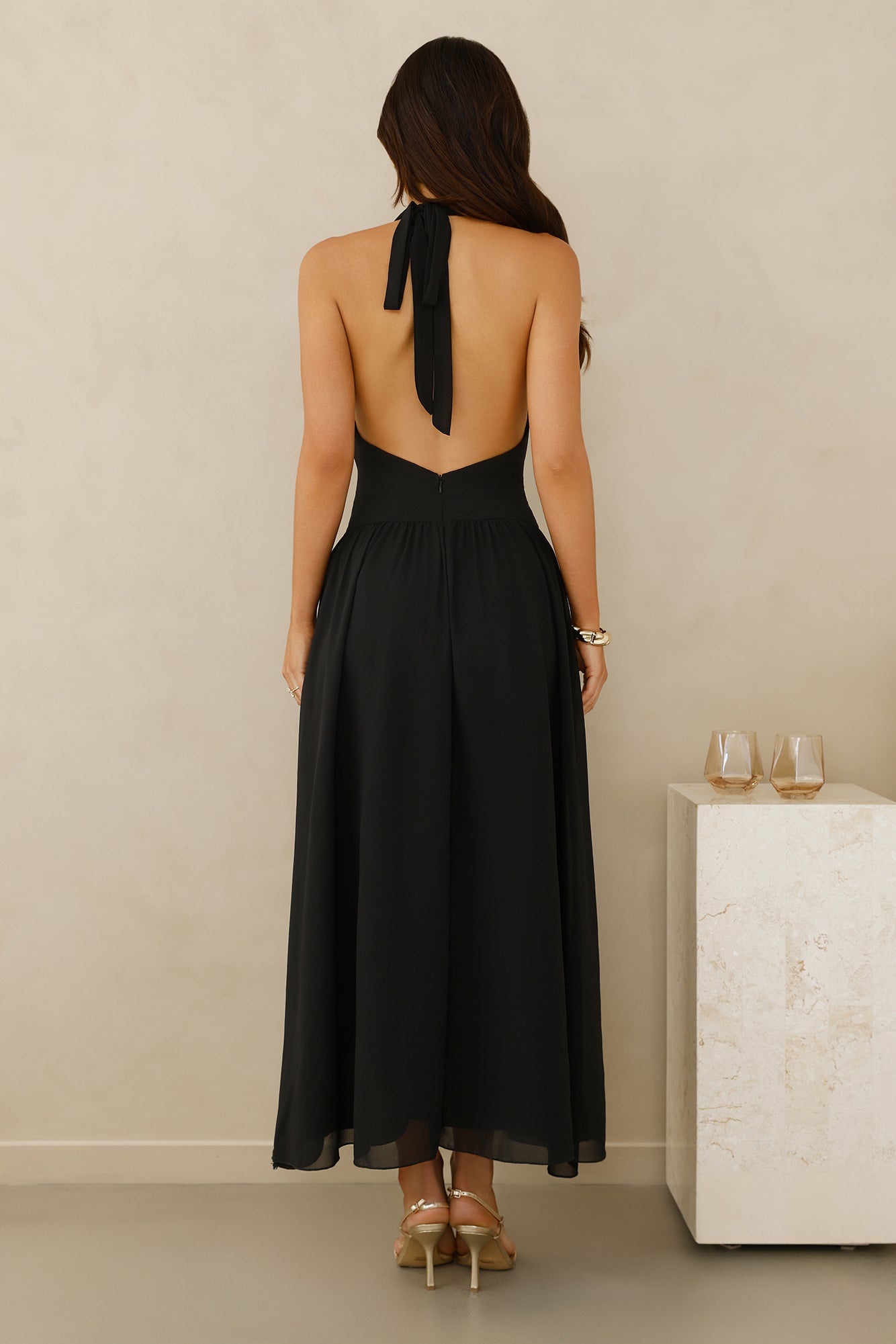 Driftwood Dream Halter Maxi Dress Black
