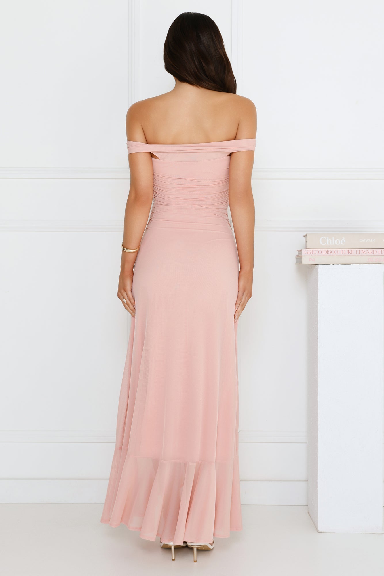 Sprinkle Spark Off Shoulder Mesh Maxi Dress Pink