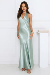 Softly Yours Satin Halter Maxi Dress Sage